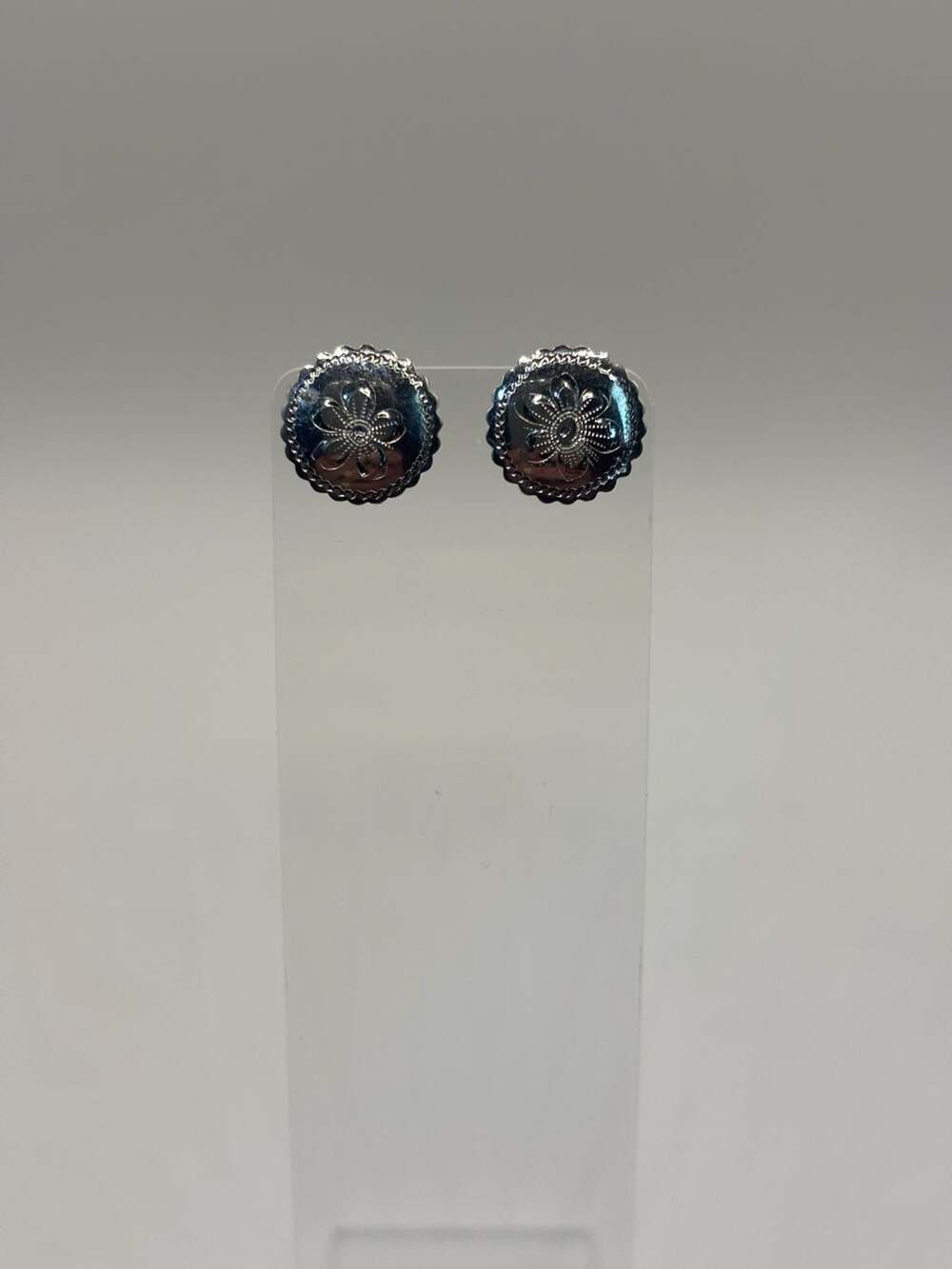 Vintage Sterling Silver Floral Concho Stud Earrings